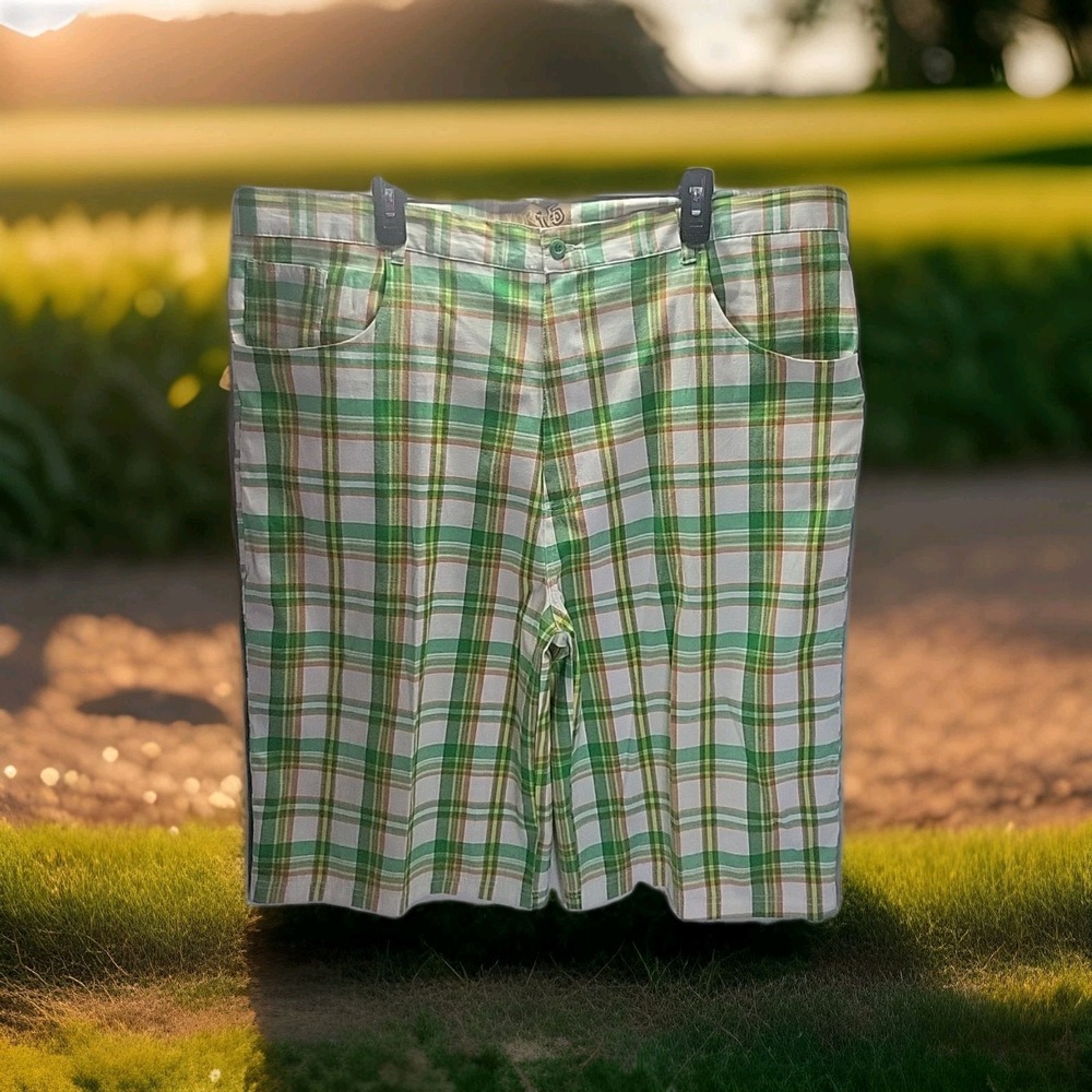 Vintage Y2K North15 Green Plaid Hip Hop Baggy Wide Leg Skate Short‎ Size 46x15